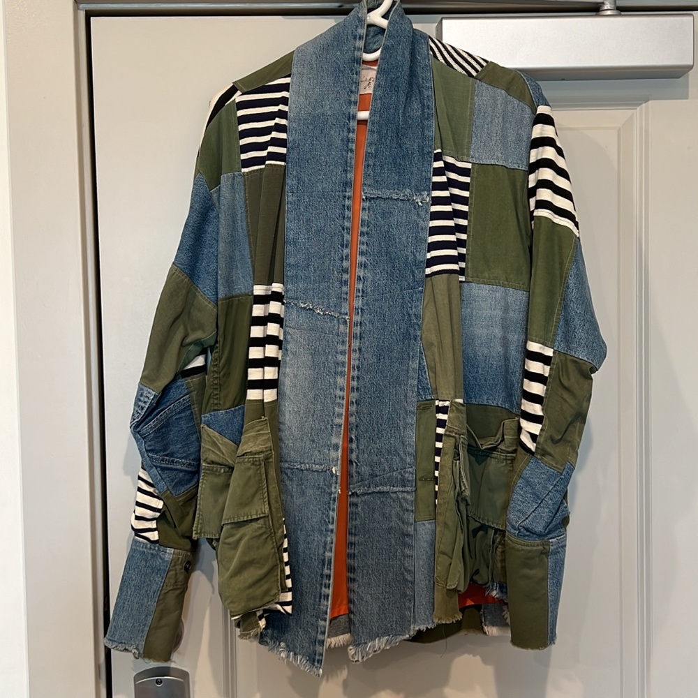 Greg Lauren Patchwork Denim and Olive Green